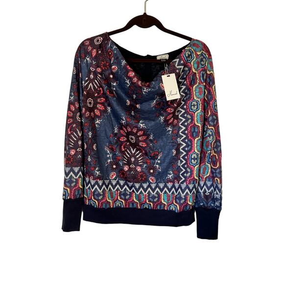Mismash Long Sleeve Floral Cow Neck NWT Size Medium - Picture 1 of 5